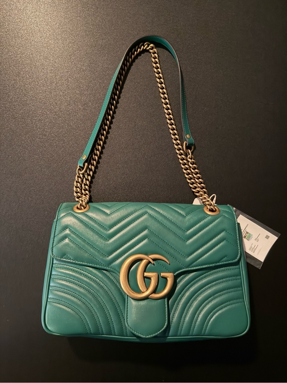 Gucci Teal Quilted GG Marmont Shoulder Bag with Gold Hardware